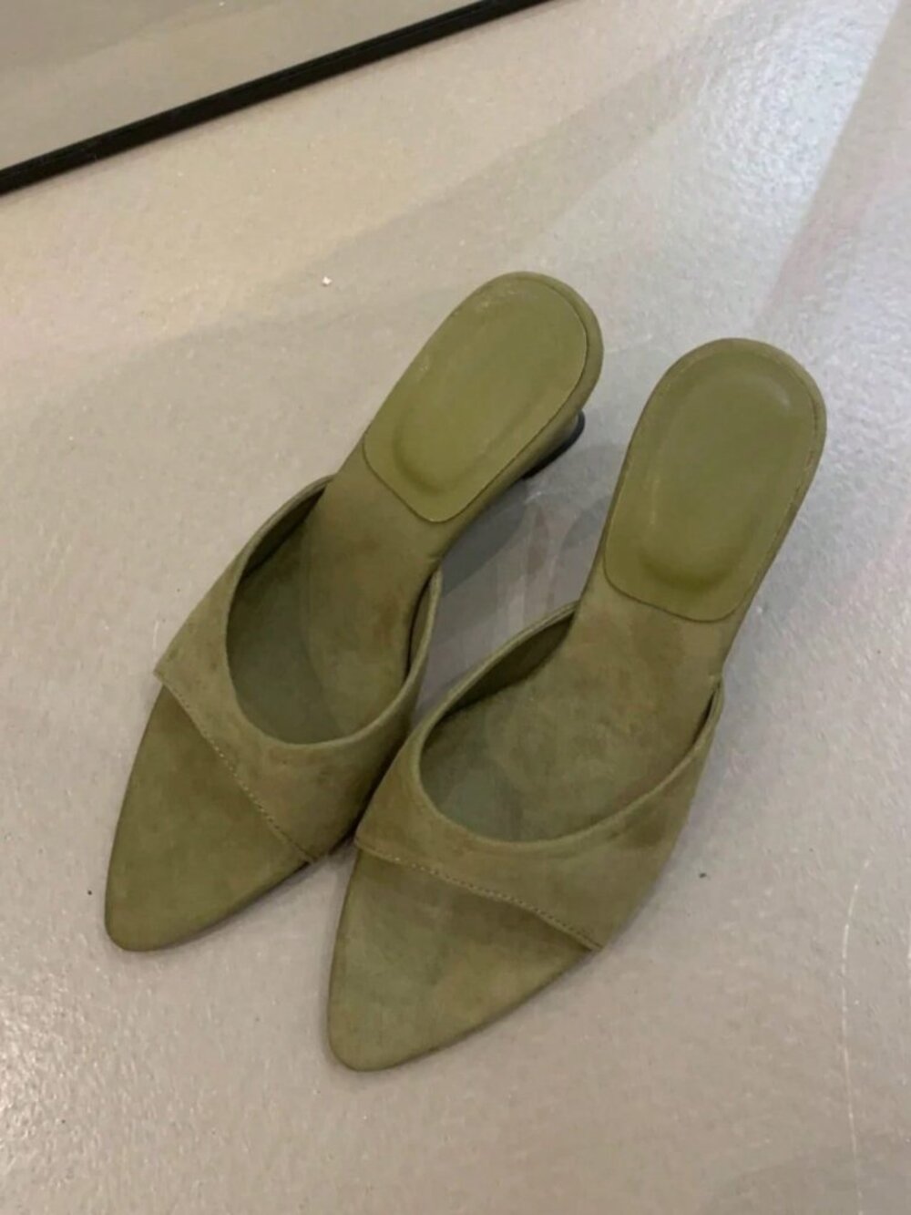 Dark Green Casual Women's Pointed Toe Wedge Slide Sandals - Picture 7 of 11